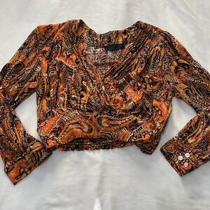RACHEL Rachel Roy Paisley Print Long Sleeve Crop Top